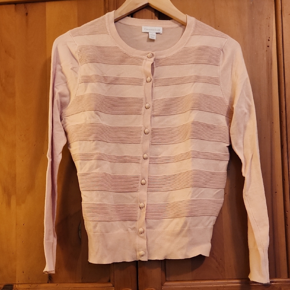 Charter Club Blush Pink Striped Cardigan